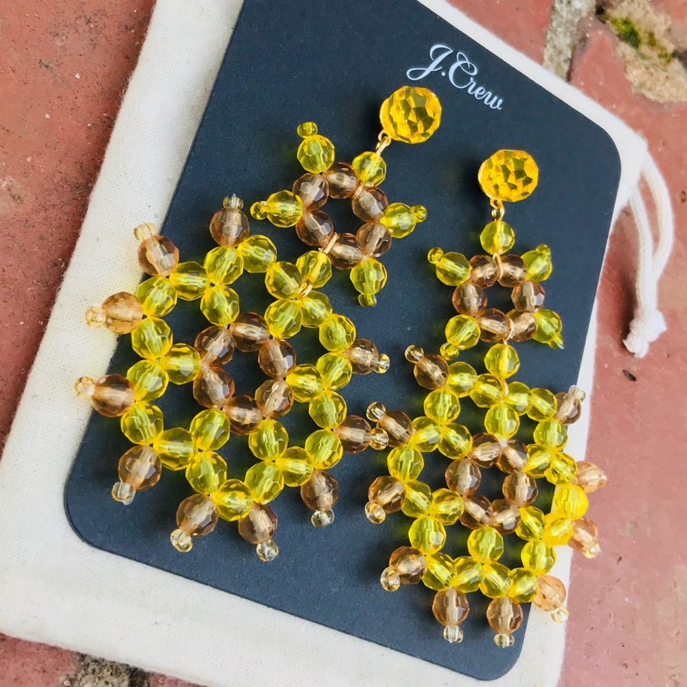 J. Crew Golden Sun Beaded Statement Earrings NWT - Picture 4 of 9